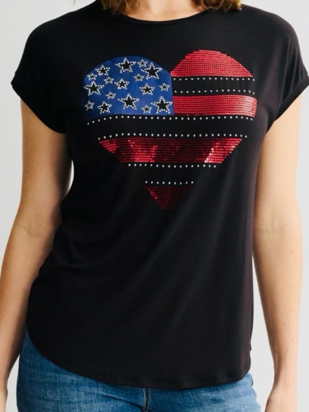 Women’s Patriotic Heart Embellished Tee